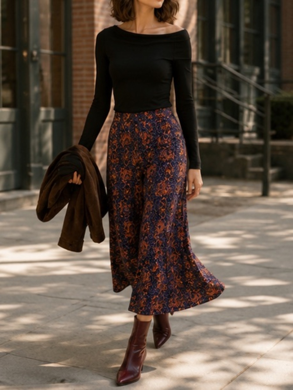 Anthropologie Elevenses High Waist Wide Leg Paisley Cropped Pants Purple Orange